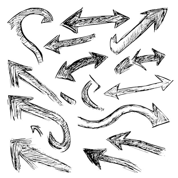 Vector handdrawn curved arrows in various directions