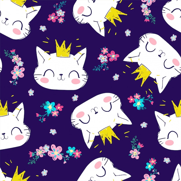  handdrawn cute cat seamless pattern