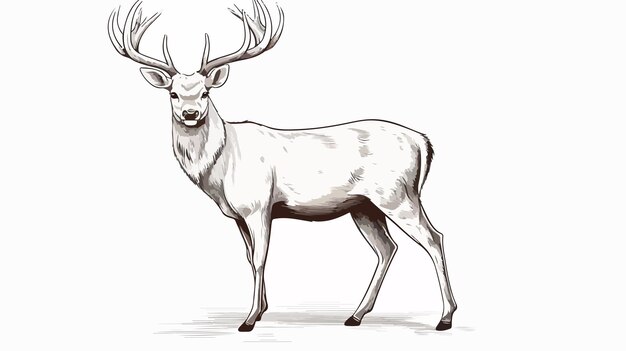 Vector handdrawn deer head portrait engraving style sketch