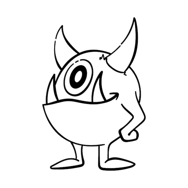 Vector handdrawn doodle coloring page cute monster comic joyful monster character kids cartoon character de