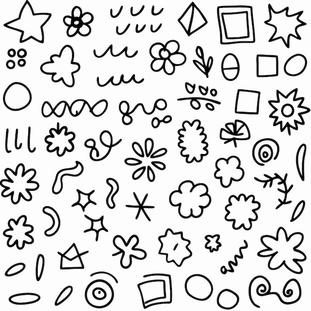 Vector handdrawn doodle design with various shapes and patterns including stars flowers swirls and geometric forms