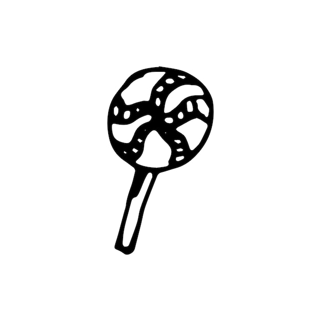 Handdrawn doodle lollipop icon. Hand drawn black sketch. Sign symbol. Decoration element. White background. Isolated. Flat design. Vector illustration.