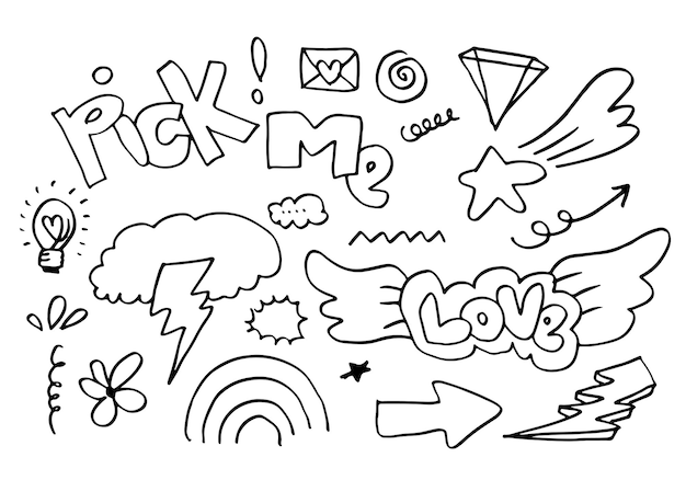 Handdrawn doodle set on white background