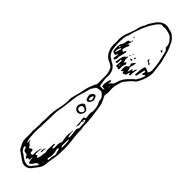 Handdrawn doodle spoon icon. Hand drawn black sketch. Sign symbol. Decoration element. White background. Isolated. Flat design. Vector illustration.