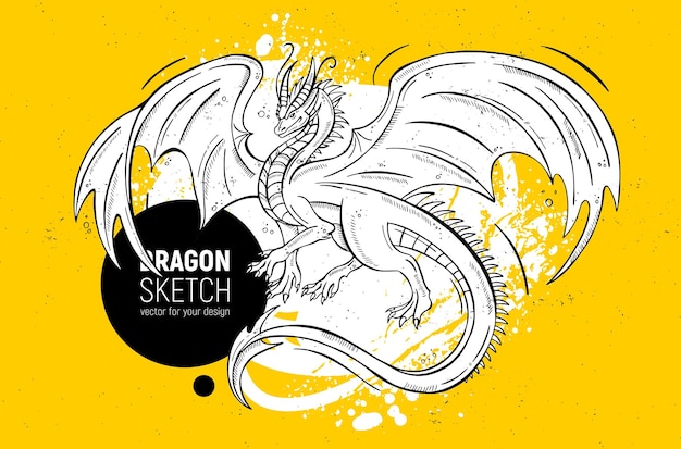 Vector handdrawn dragon symbol of the year 2024 sketch for calendar poster covers prints and other products