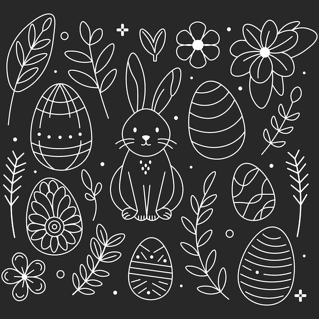 Handdrawn easter bunny and eggs pattern on a dark background Easterthemed items