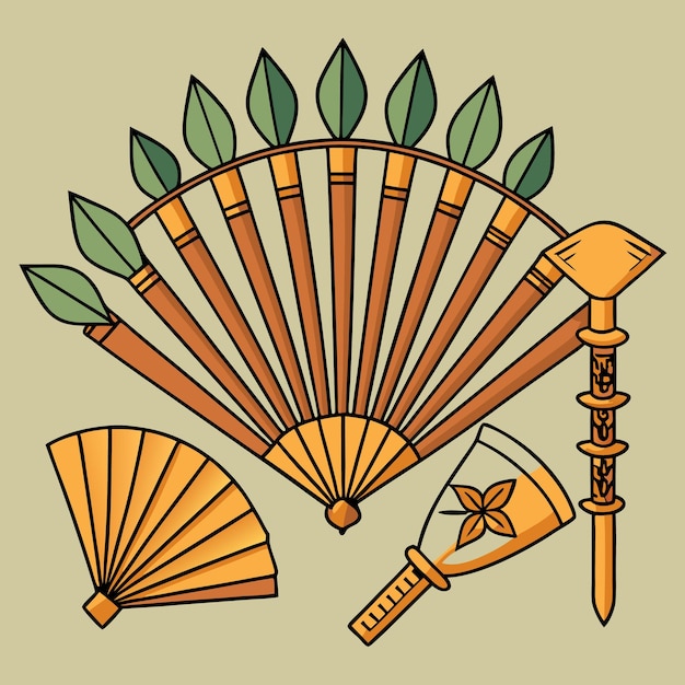 Vector handdrawn fan elements made from ancient art