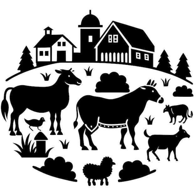 HandDrawn Farm Collection Animals and Rural Village Illustrations