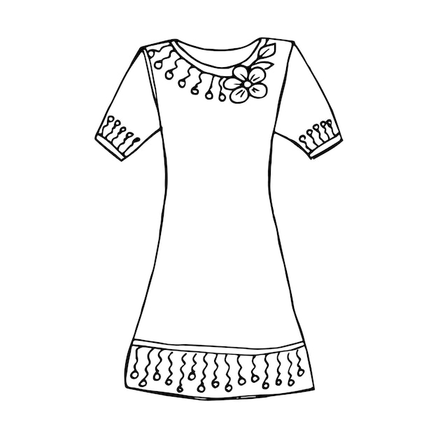 Handdrawn fashionable women's dress in retro style