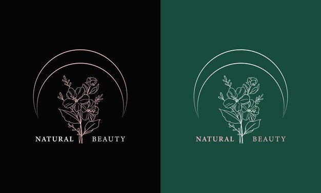 Vector handdrawn floral botanical logo illustration collection for beauty natural organic premium vector