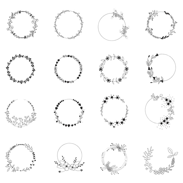 Handdrawn floral circular frame collection Free Vector