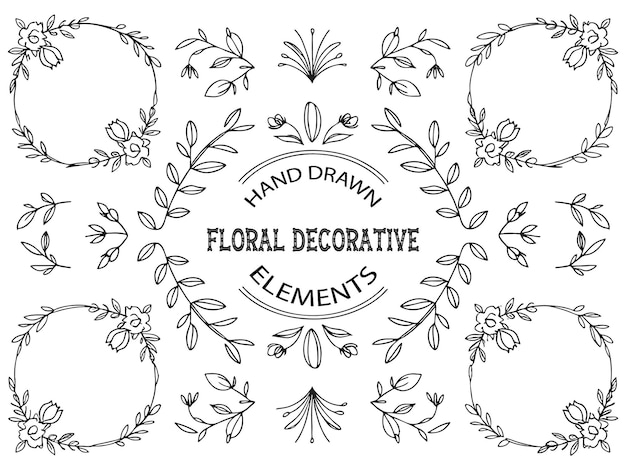 Handdrawn floral decorative elements