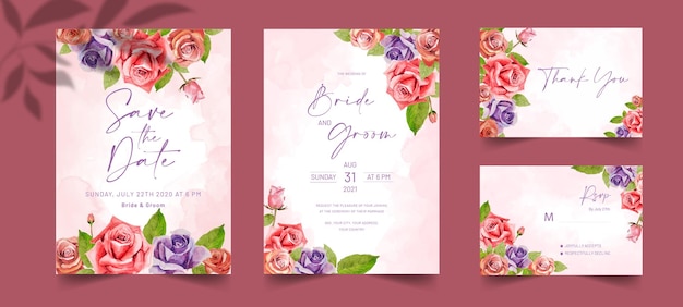 Handdrawn Floral Watercolor Invitation Card Set