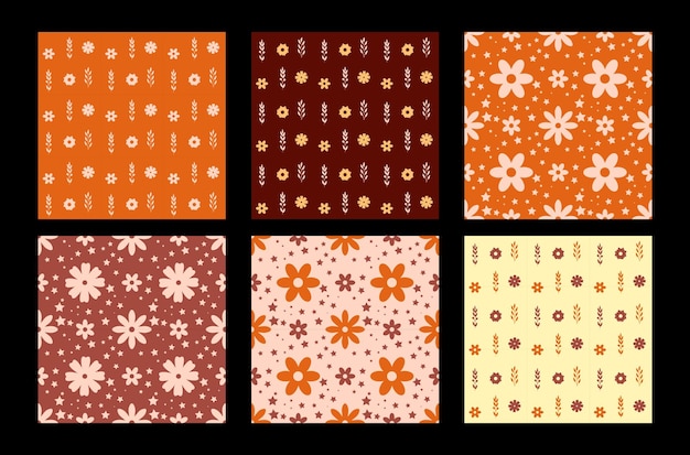 handdrawn Flower doodle Autumn fall seamless pattern background with decorative seamless patterns