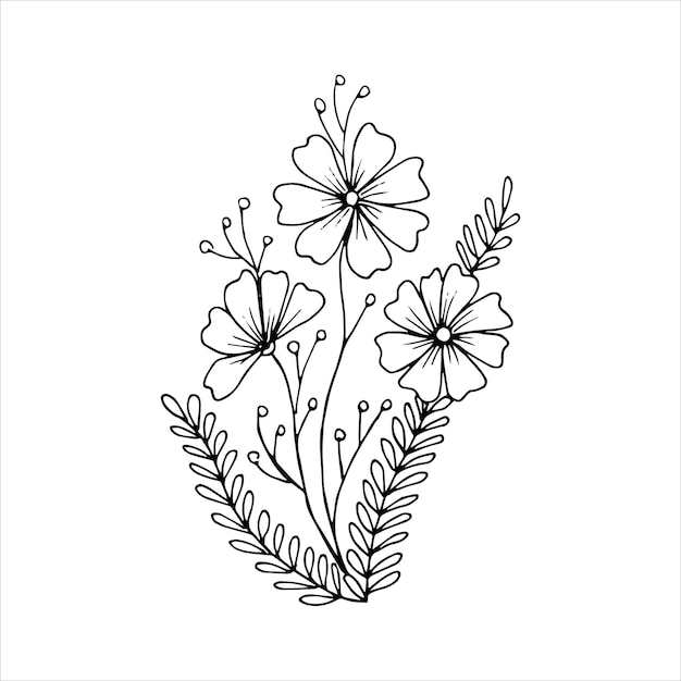 Handdrawn flower single doodle element for coloring invitation postcard Black and white vector image