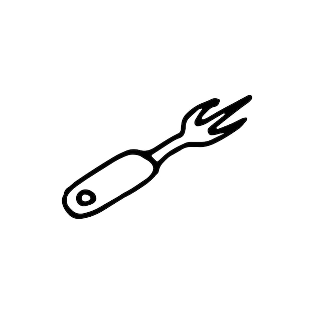 Handdrawn fork doodle icon. Hand drawn black sketch. Sign symbol. Decoration element. White background. Isolated. Flat design. Vector cartoon illustration.