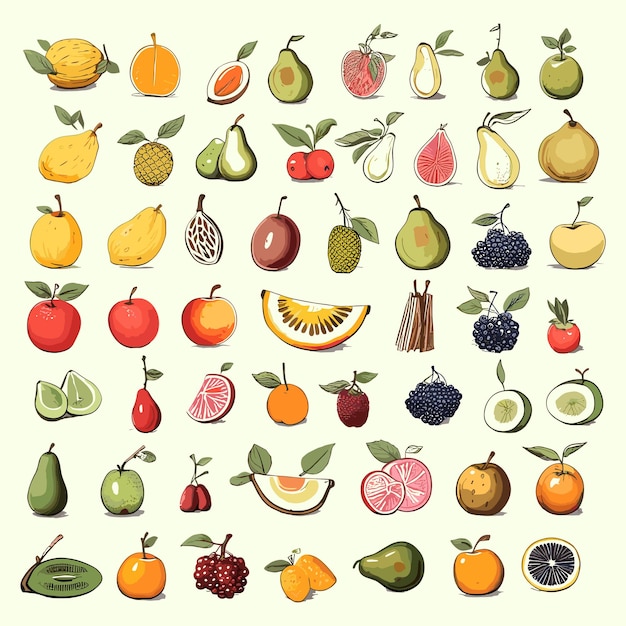 Vector handdrawn fruits and food elements vector editable file eps