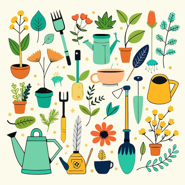 Vector handdrawn gardening tools for home