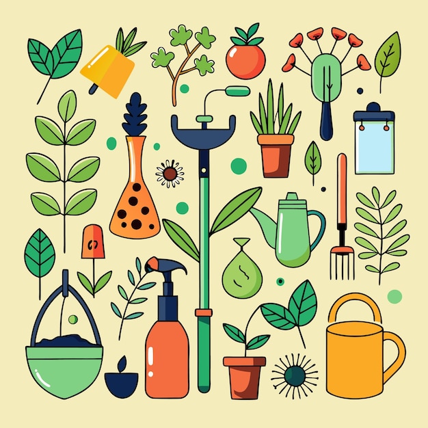 Vector handdrawn gardening tools for home