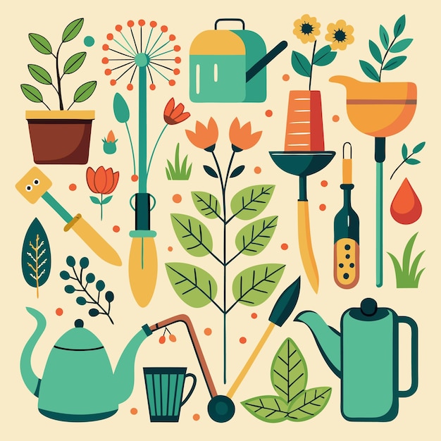 Vector handdrawn gardening tools for home