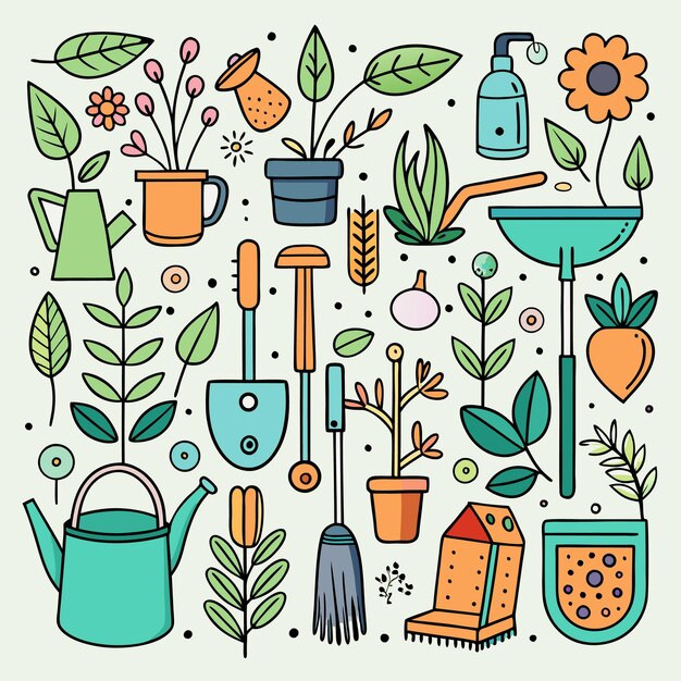 Vector handdrawn gardening tools for home