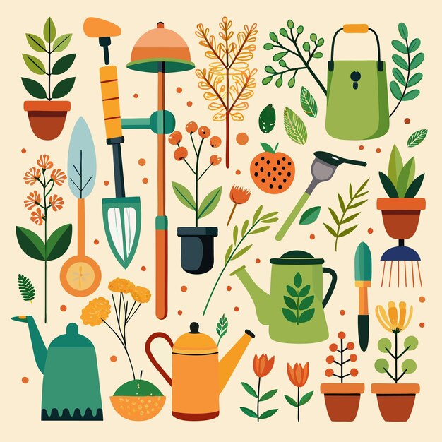 Vector handdrawn gardening tools for home