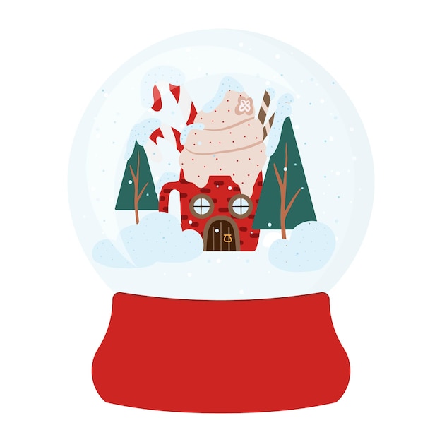 Handdrawn glass snow globe with New Years house Christmas snow globe