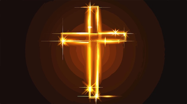 Vector handdrawn glowing light cross sign on dark background