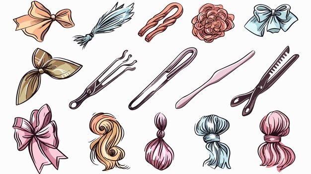 Vector handdrawn hair clips vector illustration for accessories