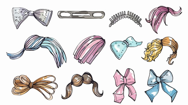 Vector handdrawn hair clips vector illustration for accessories