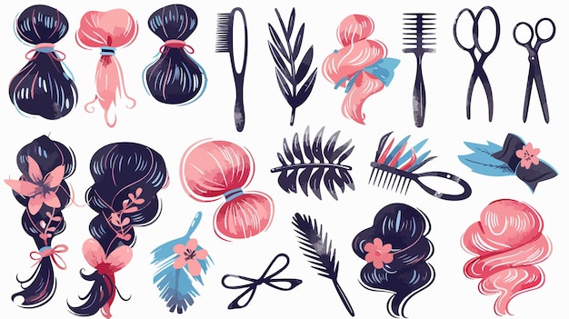 Vector handdrawn hair clips vector illustration for accessories