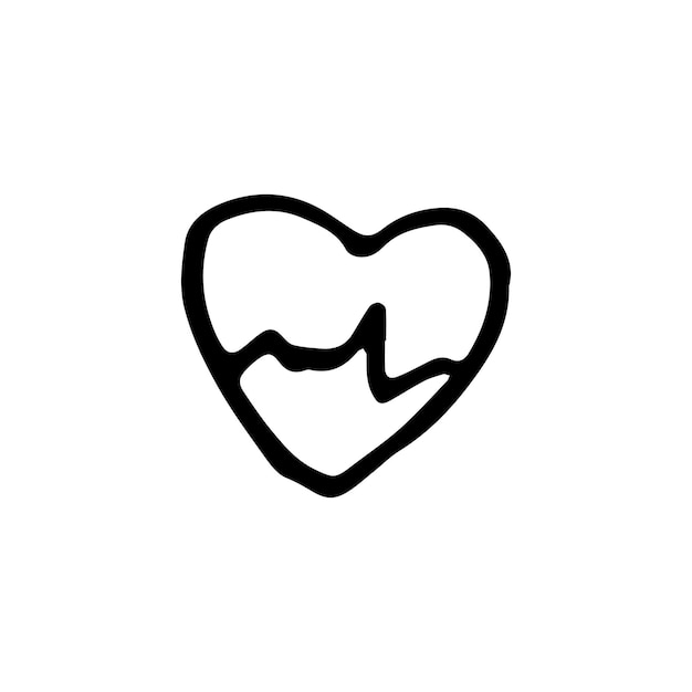 Handdrawn heart pulse doodle icon. Hand drawn black sketch. Sign symbol. Decoration element. White background. Isolated. Flat design. Vector cartoon illustration.