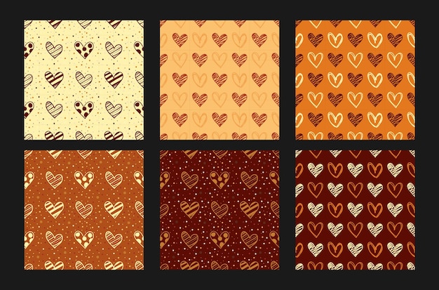 handdrawn hearts doodle Autumn fall seamless pattern background with decorative seamless patterns