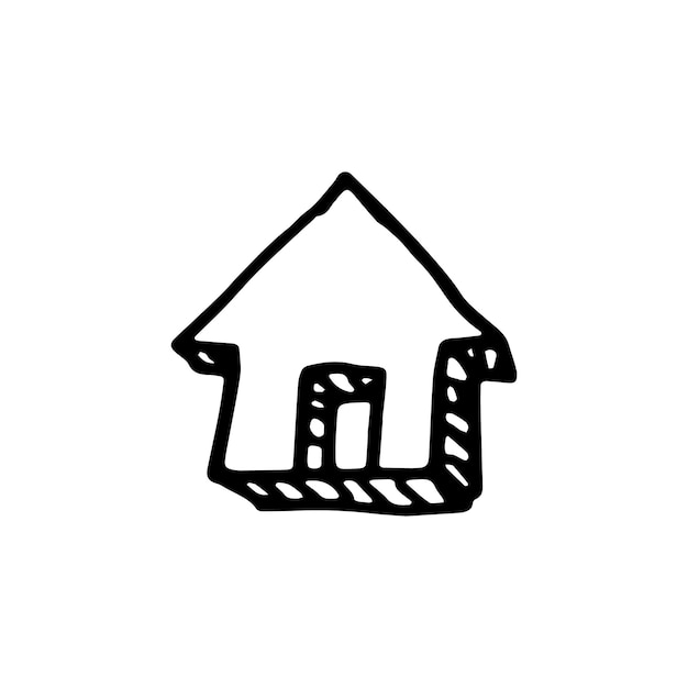 Handdrawn house doodle icon. Hand drawn black sketch. Sign symbol. Decoration element. White background. Isolated. Flat design. Vector illustration.