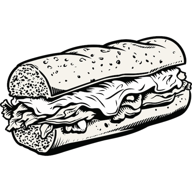 Vector a handdrawn illustration of a classic sub sandwich perfect for menu design food branding or culinary articles