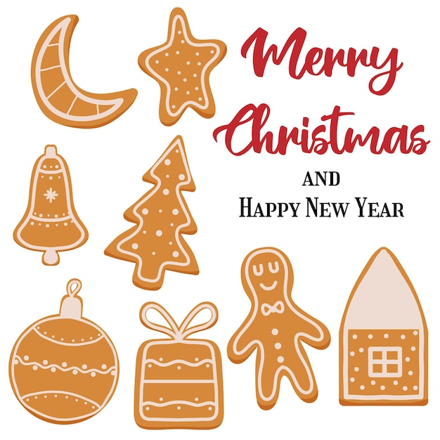 Handdrawn illustration of gingerbread tree Christmas card Christmas template for text