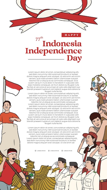 Handdrawn illustration Indonesian independence day for social media post or banner