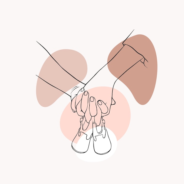 Vector handdrawn illustration of a parents hand holding his childs shoes