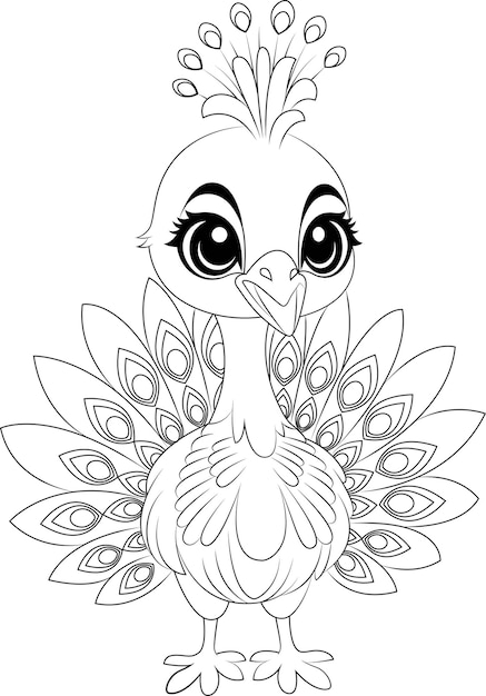 Handdrawn illustration of a peacock Coloring page a colorful peacock