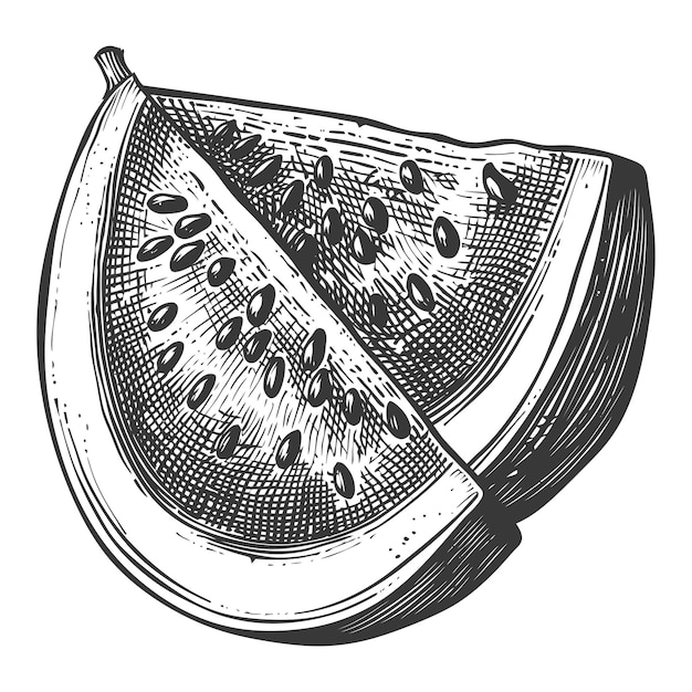 Vector handdrawn illustration of a slice of watermelon with seeds