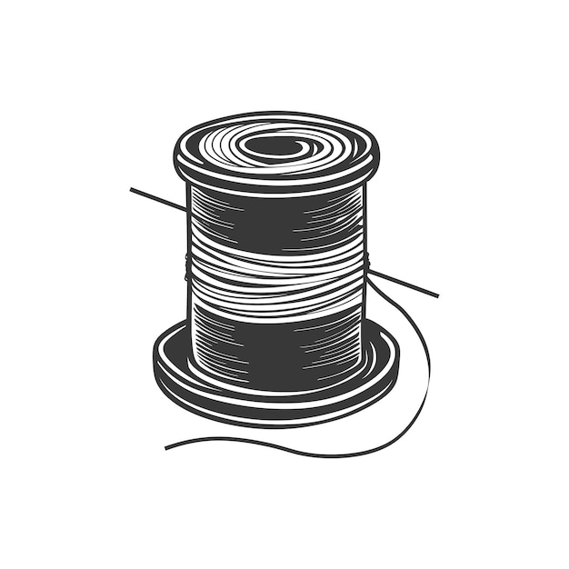 Vector handdrawn illustration of a spool of thread with a hanging strand