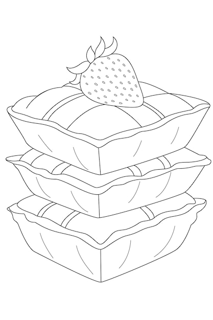 Handdrawn illustration of strawberry baklava coloring page for kids and adults