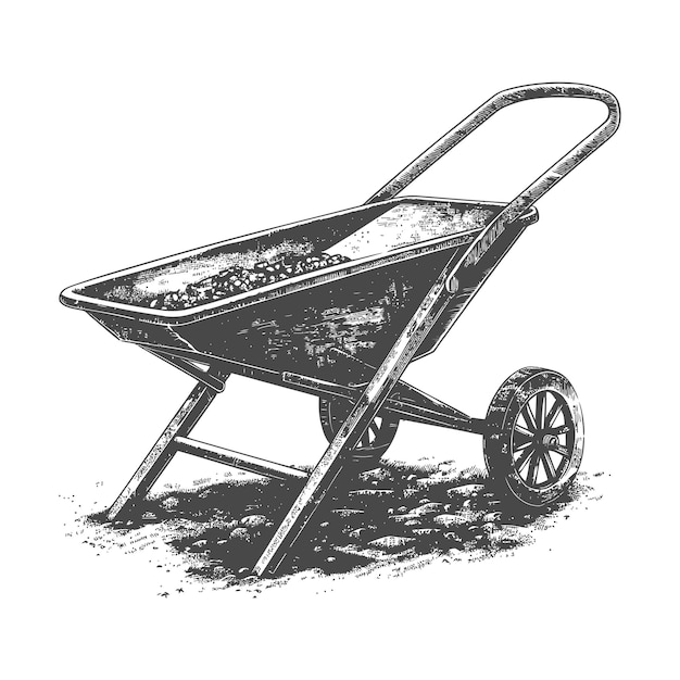 Vector handdrawn illustration of a wheelbarrow with rocks