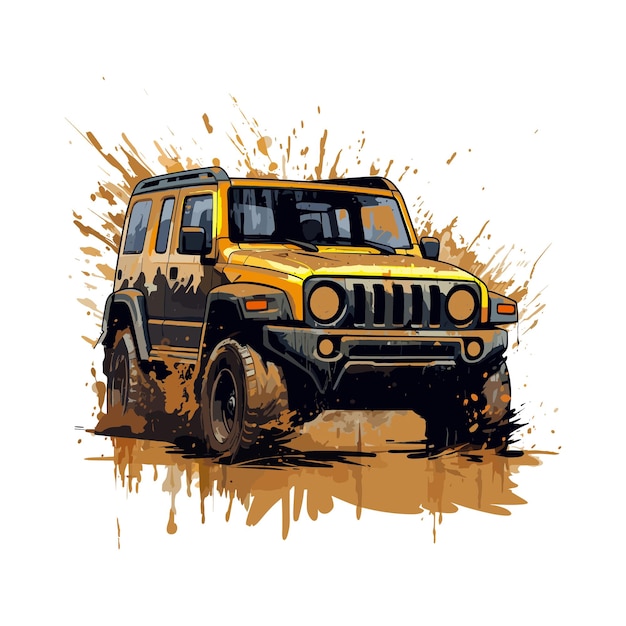 Vector handdrawn jeep conveyance cartoon vector illustration clipart white background