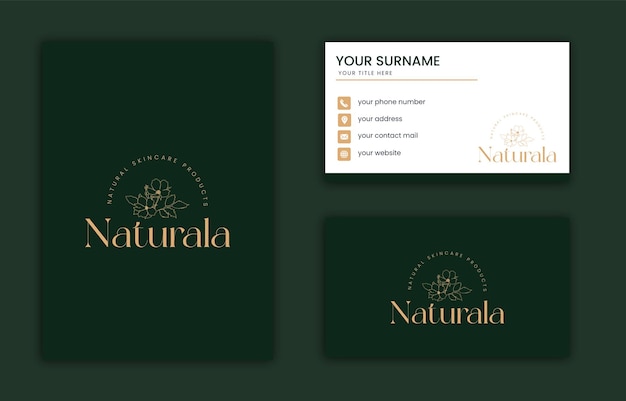 handdrawn line art floral Botanical logo design with a business card template for beauty brand