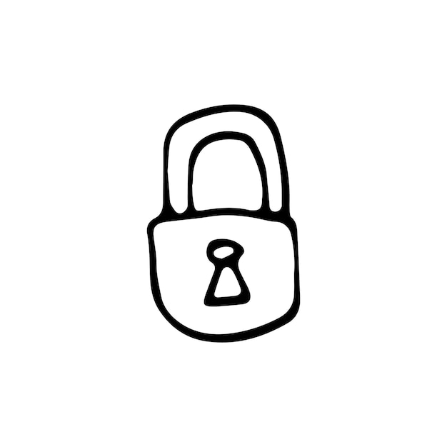 Handdrawn lock doodle icon. Hand drawn black sketch. Sign symbol. Decoration element. White background. Isolated. Flat design. Vector cartoon illustration.