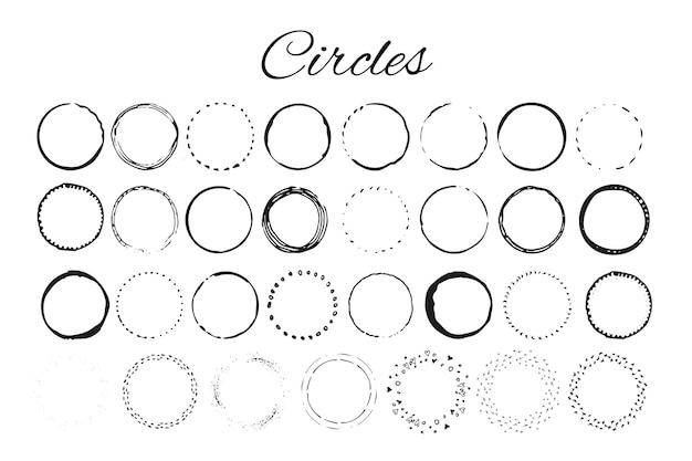 Handdrawn logo elements with  circles. Design your own perfect logo. Logotype templates. Logo design isolated on background and easy to use. Vector illustration