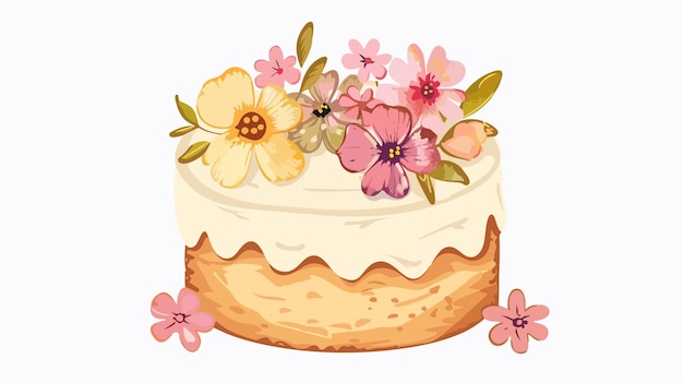 Vector handdrawn mini cake with flowers vector illustration