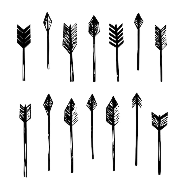 Vector handdrawn minimalist arrows with geometric and tribalinspired designs