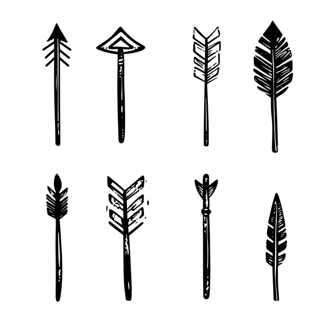 Vector handdrawn minimalist arrows with geometric and tribalinspired designs